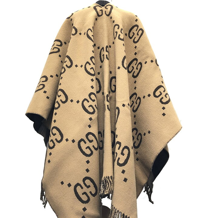 楽天市場】グッチ リバーシブル GG ウール ポンチョ 18AW ブラウン  