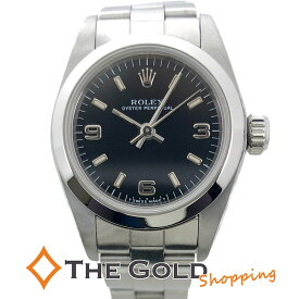 ロレックス オイスターパーペチュアル 67180 U番 24mm 黒文字盤 自動巻き ステンレス ROLEX 腕時計 レディース ウォッチ 女性用 【中古】