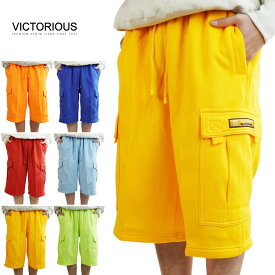 VICTORIOUS ビクトリアスメンズ ショーツFL76 CARGO SHORTSカーゴショーツ スウェットハーフパンツスカイブルー ネオンイエロー ネオンオレンジロイヤルブルー レッド ネオングリーンハーパン ストリート オーバーサイズ ロサンゼルス