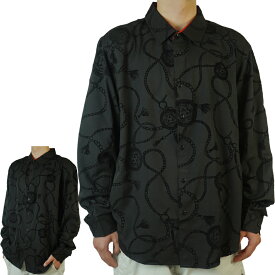 メンズ シャツGIANNIIBAROQUE FLOCKY LS SHIRTSバロック柄 フロッキー ロングスリーブ シャツ 長袖シャツBLACK(ブラック)男性用 プリント 総柄 チェーン ロサンゼルスHIPHOP チカーノ チカーナ