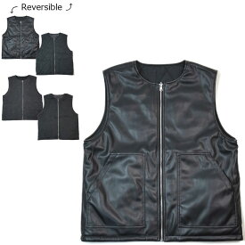 男女兼用 リバーシブルベストReversible VestLAUNCH BASIC TRADE ラウンチベーシックトレードBLACK ブラック 2色ジャガード エコレザー ユニセックス メンズ レディース 黒 フェイクレザー