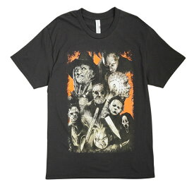 メンズ Tシャツ【クリックポスト対応可】SLASHER ALL-STAR TEEスラッシャーオールスター プリントTシャツBLACK(ブラック)男女兼用 黒 半袖 TSHIRTS 殺人鬼ホラー 映画Tシャツ チャッキー ジェイソン 大判プリント