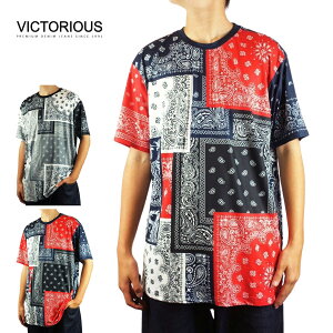 �y�N���b�N�|�X�g�����zVICTORIOUS �r�N�g���A�X�����Y T�V���cPAISLEY CREWNECK TEE�y�C�Y���[�� �N���[�l�b�N����BLACK MULTI �u���b�N�}���` NAVY-RED MULTI �l�C�r�[���b�h�}���`�� �� �� �� �X�g���[�g 