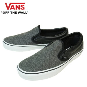 VANS スニーカーVANS ヴァンズ バンズ【箱なし】CLASSIC SLIP ON スリッポン スリップオンWOOL/LEATHER BLACK ウール レザー ブラック黒 革 羊毛 チャコール グレー 灰色メンズ レディース LA 靴 紐無し