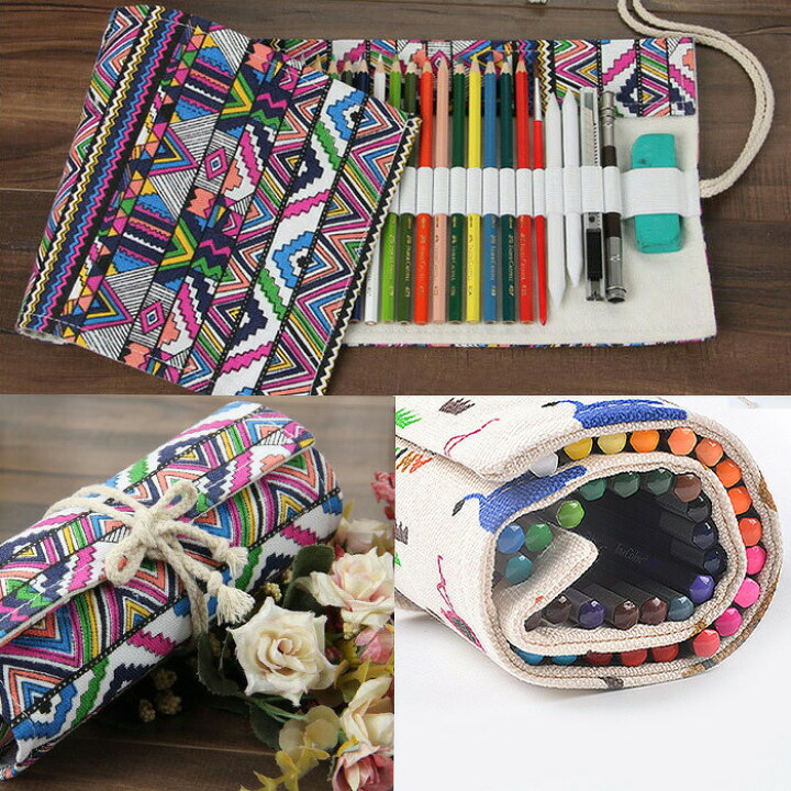 色鉛筆収納バッグ 21旅行カラーペンホルダーケース 12 24 36 48 72穴 キャンバス ペンケース 中学 女の子 帆布 文具収納 男の子小学校 色鉛筆ケース 高校 手数料安い 色鉛筆ケース