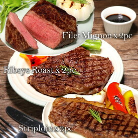 グラスフェッドビーフ 3種のステーキ食べ比べセット合計1.4kg 7枚（牛ヒレ・サーロイン・リブロース）合計7枚 1.4kg 牛肉 ステーキ 牧草牛 サーロイン 赤身肉 美味しい BBQ バーベキュー楽しい食べ比べ_ SET845
