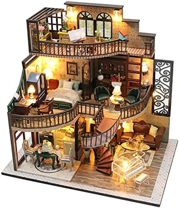 楽天市場】ミニチュアドールハウスキット 3階建てのレトロなヴィラ  