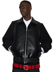 yK戵XzRANDOM IDENTITIES FAUX SHEARLING LEATHER BOMBER JACKET(_ ACfeBeB[Y)