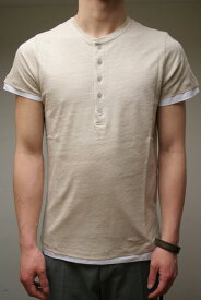 【正規取扱店】MAJESTIC FILATURES HOMME ヘンリーネックリネンレイヤードカットソー BEIGE (マジェスティックフィラチュールオム)