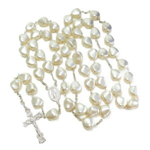 フェイクパール ロザリオ 不思議のメダイ シルバー イタリア製 【在庫限り】 ネックレス クロス 十字架