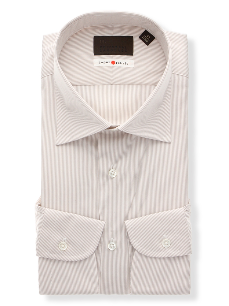 ドレスシャツ GW10％OFF 長袖 ワイドカラー セール ベージュ ユニバーサルランゲージ ストライプ ランキングTOP5