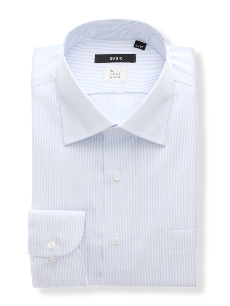 ワイシャツ 長袖 形態安定 ストレッチ COOL MAX ワイドカラー BASIC ドレスシャツ ブルー スーツスクエア ザ・スーツカンパニー