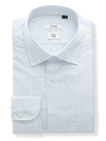 ワイシャツ メンズ 長袖 形態安定 再生繊維 ワイドカラー ストライプ BASIC ドレスシャツ サックスブルー スーツスクエア ザ・スーツカンパニー