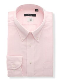 【4点で35％OFF】ワイシャツ メンズ 長袖 形態安定 再生繊維 ボタンダウンカラー 織柄 BASIC ドレスシャツ ビジネスシャツ ピンク スーツスクエア ザ・スーツカンパニー