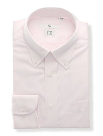 【4点で25％OFF】ワイシャツ メンズ 長袖 形態安定 COOL MAX ボタンダウンカラー 織柄 FIT ドレスシャツ ビジネスシャツ ピンク スーツスクエア ザ・スーツカンパニー