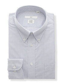 【4点で25％OFF】ワイシャツ メンズ 長袖 形態安定 再生繊維 ボタンダウンカラー チェック FIT ドレスシャツ ビジネスシャツ ブルー スーツスクエア ザ・スーツカンパニー