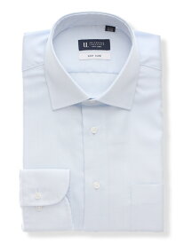ワイシャツ メンズ 長袖 形態安定 再生繊維 ワイドカラー 織柄 BASIC ドレスシャツ サックスブルー スーツスクエア ザ・スーツカンパニー