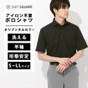 ノーアイロン ビズポロ ポロシャツ 半袖 メンズ 盛夏用 ブラック 黒 織柄 無地 織柄 形態安定 シワになりにくい 洗える 動きやすい ストレッチ クールビズ ビジネス ビジカジ 在宅ワーク トップス カジュアル ノンアイロンジャージー ホリゾンタルカラー