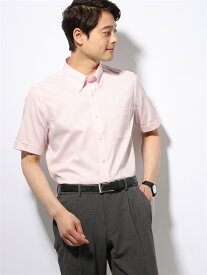 【4点で35％OFF】ワイシャツ メンズ 半袖 形態安定 COOL MAX ボタンダウンカラー ストライプ FIT ドレスシャツ ピンク ザ・スーツカンパニー