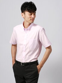 【4点で35％OFF】ワイシャツ メンズ 半袖 形態安定 3BLOCK ボタンダウンカラー 織柄 BASIC ドレスシャツ ピンク ザ・スーツカンパニー