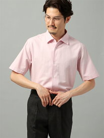 ワンピースカラーシャツ メンズ 半袖 ハンドウォッシュ コットンリネン ドビー織 ピンク スーツスクエア
