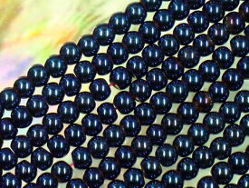 天然石ビーズヘマタイト 磁気入り丸玉4mm カラータイプコバルトブルー（青色）半連 約20cm