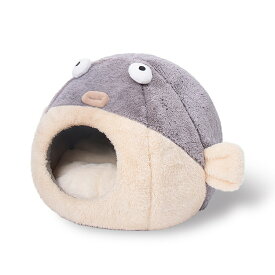 ペットハウス ペットベッド 猫ハウス 犬ベッド ネコ 小型犬用 フグの形 ドーム型 ペット用品 かわいい ふわふわ おしゃれ テント型 冬用