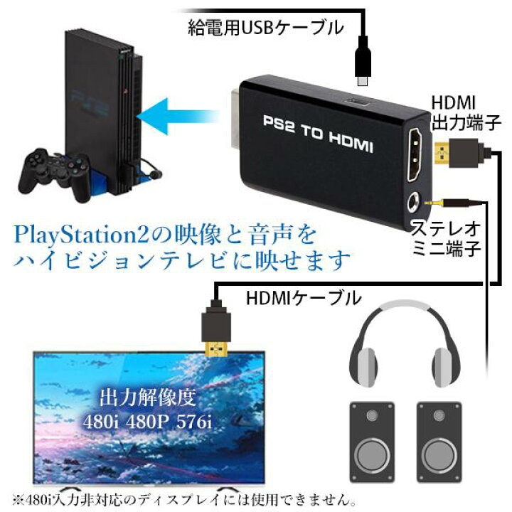 楽天市場】PS2 HDMI 変換 アダプタ ブラック コンバーター 
