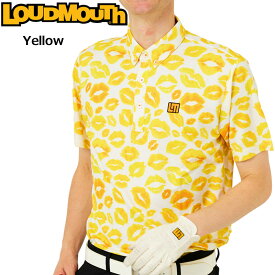 【SALE特価】ラウドマウス メンズ ドライ 半袖 ボタンダウン ポロシャツ Yellow イエロー 763607(993) 【メール便発送】【新品】日本規格 3SS2 キッス柄 KISS ゴルフウェア Loudmouth APR2