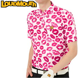 【SALE特価】ラウドマウス メンズ ドライ 半袖 ボタンダウン ポロシャツ Pink ピンク 763607(992) 【メール便発送】【新品】日本規格 3SS2 キッス柄 KISS ゴルフウェア Loudmouth APR2