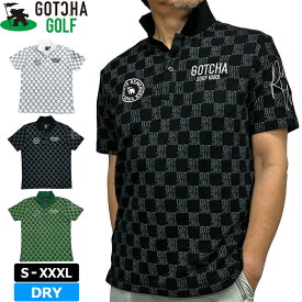 ガッチャゴルフ 2025 半袖 ポロシャツ 吸汗速乾 チェッカーフラッグ ロゴ総柄 鹿の子 252GG1205 GOTCHA GOLFメール便発送【新品】25SS メンズ レディース ユニセックス トップス ゴルフウェア
