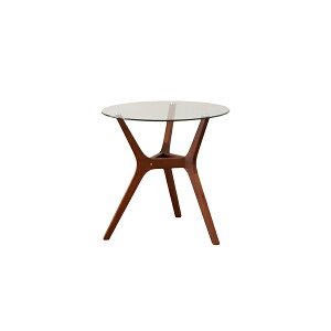 テーブル 円形 ラウンド カフェテーブル サイドテーブル 幅70 奥行70 高さ70 おしゃれ かわいい北欧 アンティーク調 丸型 リビング ブラウン ナチュラル ウォールナット 無垢 強化透明ガラス