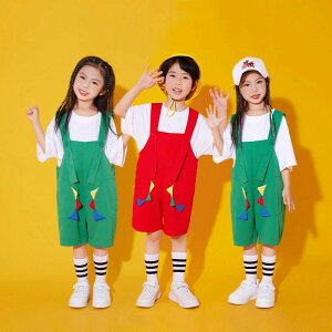恐竜 夏 キッズ ダンス衣装 オーバーオール サロペット トップス 女の子 男の子 半袖 子供服 パフォーマンス セットアップ ヒップホップ カジュアル 発表会 jazz ジャズ hiphop 合唱団 演出服 練