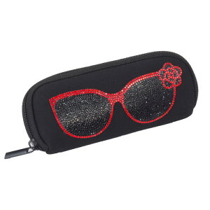 キラキラメガネ柄のメガネケース（レッド）[ メガネケース 眼鏡ケース 可愛い おしゃれ ハード ハードケース 耐衝撃 傷防止 ジッパー ファスナー レディース 女性 軽量 やわらか 小物入れ 