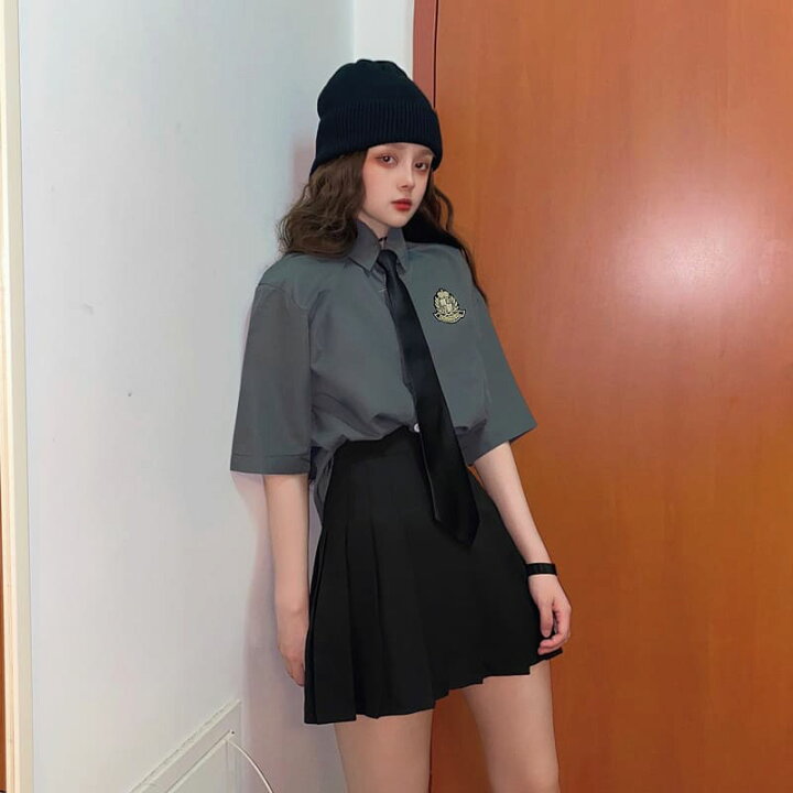 楽天市場 セットアップ レディース 高校生 中学生 10代 代 シャツ スカート ネクタイ トップス おしゃれ 学生服風 衣装 ハロウィン ダンス 原宿系 韓国 ファッション 5101 Threefashion