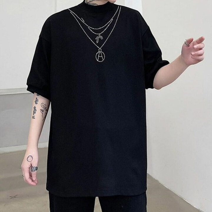 楽天市場 シャツ メンズ 韓国トップス ヒップホップ ネックレスデザイン 高校生 中学生 10代 代 ファッション Threefashion