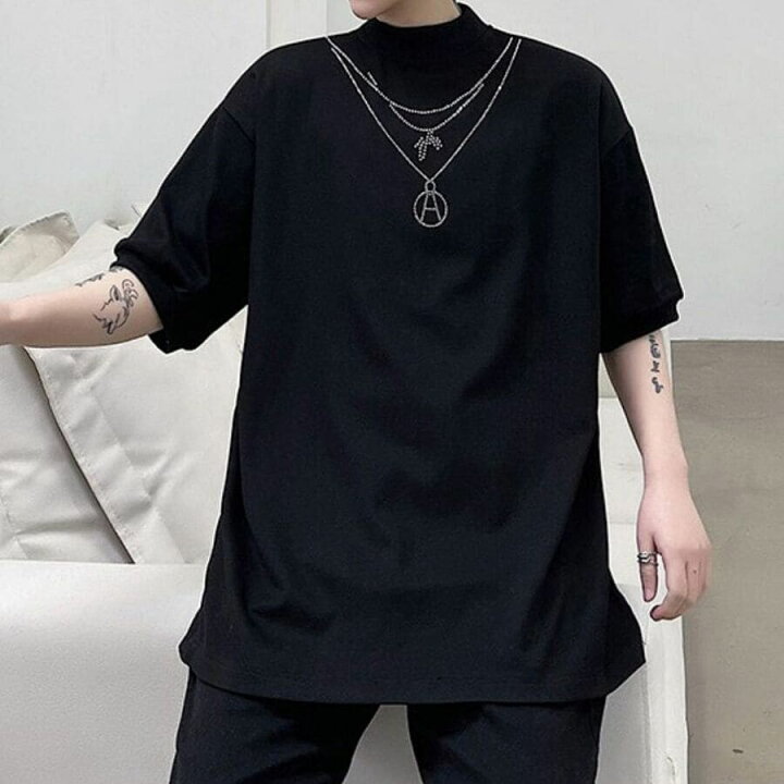 楽天市場 シャツ メンズ 韓国トップス ヒップホップ ネックレスデザイン 高校生 中学生 10代 代 ファッション Threefashion