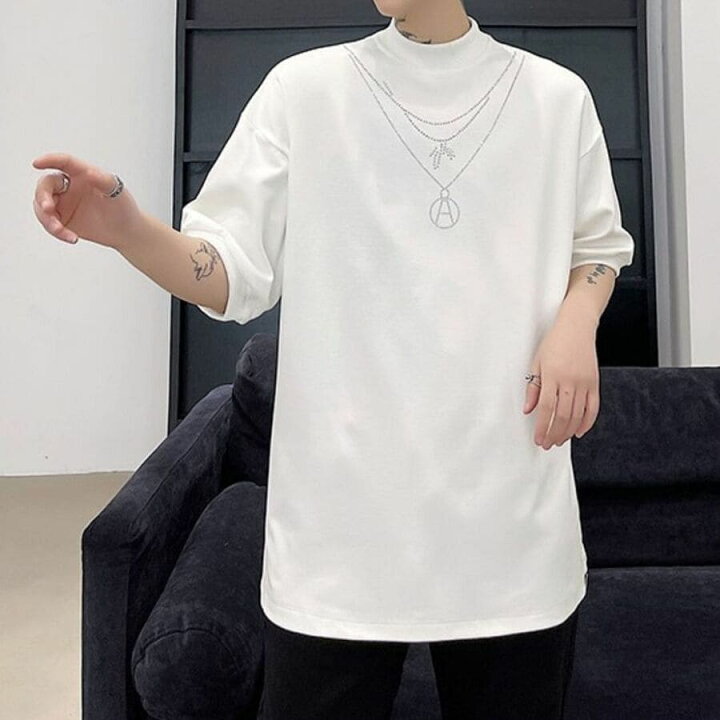 楽天市場 シャツ メンズ 韓国トップス ヒップホップ ネックレスデザイン 高校生 中学生 10代 代 ファッション Threefashion