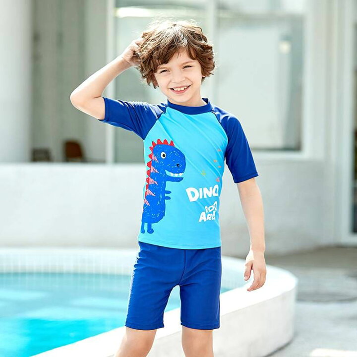 楽天市場 冷感 子供 水着 男の子 小学生 キッズ 子ども ジュニア 上下セット 半袖 ラッシュガード おしゃれ かわいい 韓国 つなぎ 5432 Threefashion