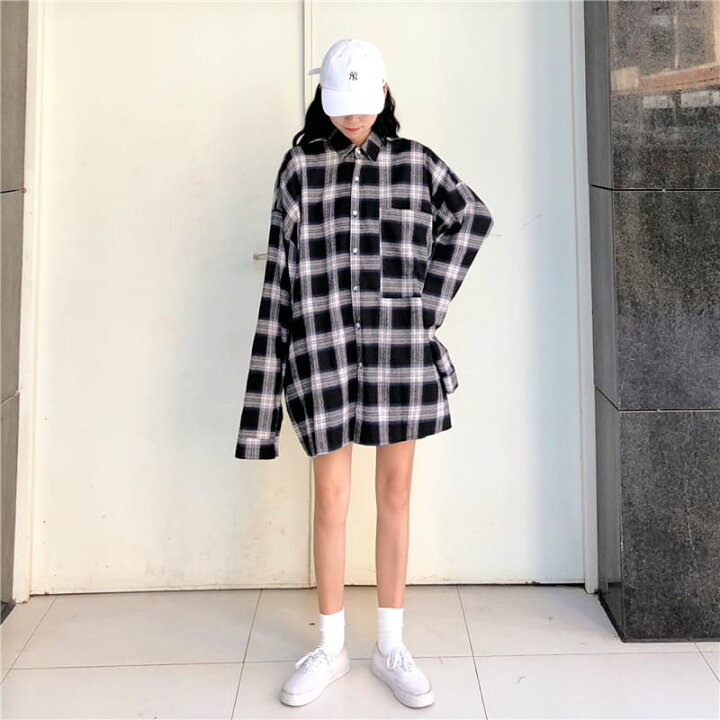 楽天市場 高校生 中学生 ファッション 長袖 春 秋 トップス シャツ 黒 ブラック チェック柄 ダンス 衣装 おしゃれ 韓国 10代 代 6065 Threefashion