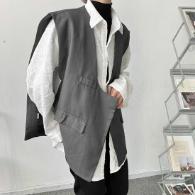 メンズ 韓国 トップス 対称デザイン ベスト デザイナーモデル 高校生 中学生 10代 20代 ファッション 10393