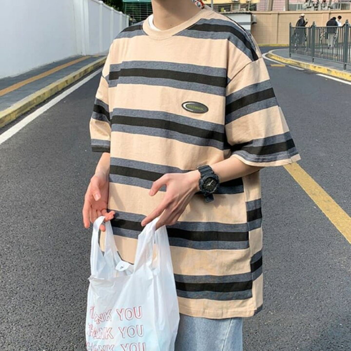 楽天市場 シャツ メンズ トップス 半袖 韓国 ストライプ 春秋 高校生 中学生 10代 代 ファッション 9366 Threefashion