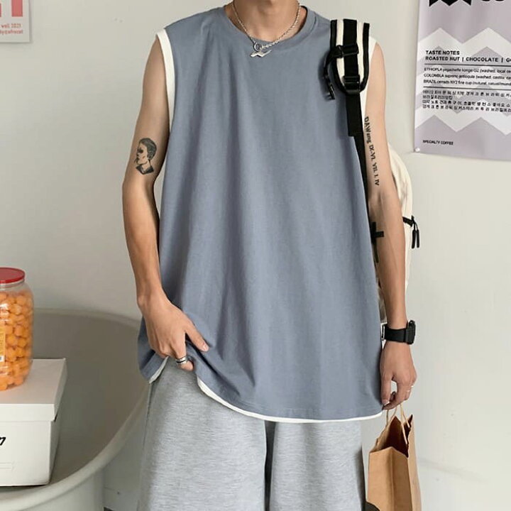 楽天市場 メンズ シャツ 高校生 男子高生 男子 トップス タンクトップ 無地 ノースリーブ 夏 大きいサイズ ダンス ストリート おしゃれ 韓国 ファッション スタイル 10代 代 30代 Threefashion