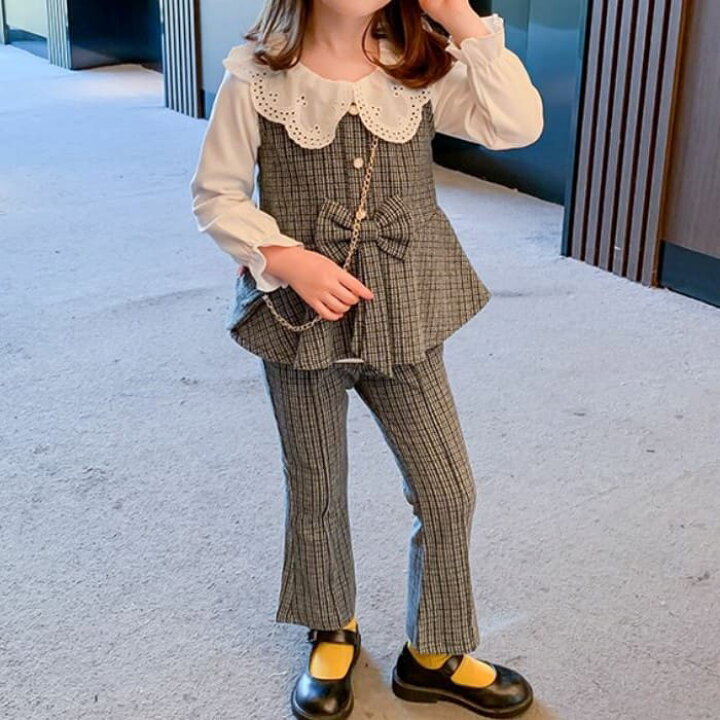 楽天市場 小学生 女の子 セットアップ パンツスーツ 3点セット 長袖 トップス フレアパンツ キッズ ジュニア 子供服 子ども 発表会 音楽会 パーティー Threefashion
