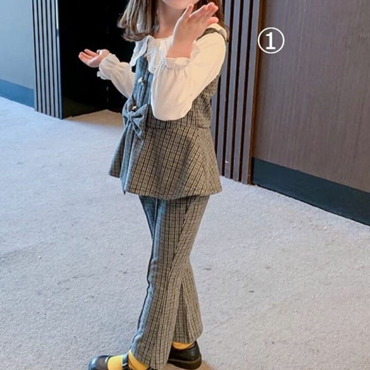 楽天市場 小学生 女の子 セットアップ パンツスーツ 3点セット 長袖 トップス フレアパンツ キッズ ジュニア 子供服 子ども 発表会 音楽会 パーティー Threefashion