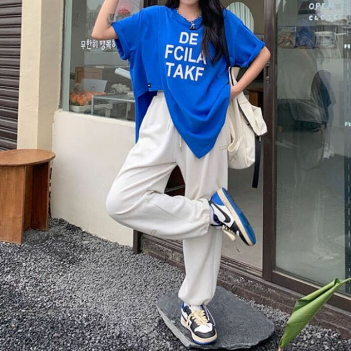 楽天市場 中学生 高校生 ファッション ロゴ Tシャツ 不規則デザイン 夏 半袖 トップス 10代 代 韓国 おしゃれ レディース Threefashion