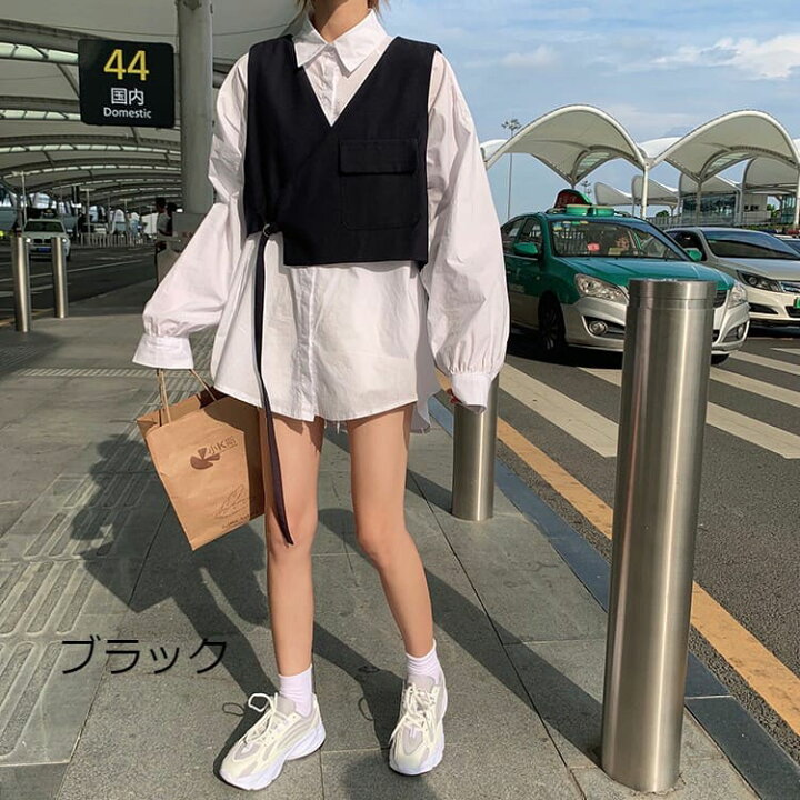 楽天市場 高校生 中学生 学生 女子高生 ファッション 10代 代 トップス シャツ 長袖 ツーピース ベスト ブラウス 2色 7035 Threefashion