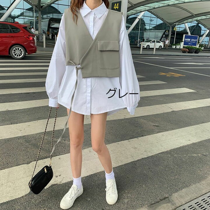 楽天市場 高校生 中学生 学生 女子高生 ファッション 10代 代 トップス シャツ 長袖 ツーピース ベスト ブラウス 2色 7035 Threefashion