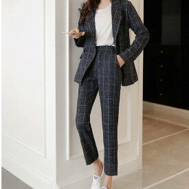 楽天市場 セットアップ レディース 柄タータンチェック パンツスーツ スーツ セットアップ レディースファッションの通販