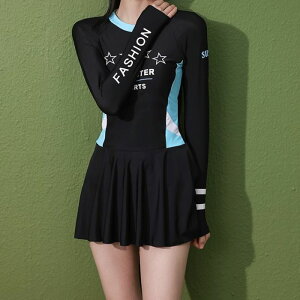 水着 レディース 高校生 中学生 ラッシュガード ワンピース 10代 20代 スポーティー タンキニ 黒 体型カバー 12153